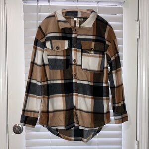 NYC Plaid Fleece in Tan and Black